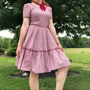 HANDMADE Vintage Maroon Pattern Square Dance Dress
